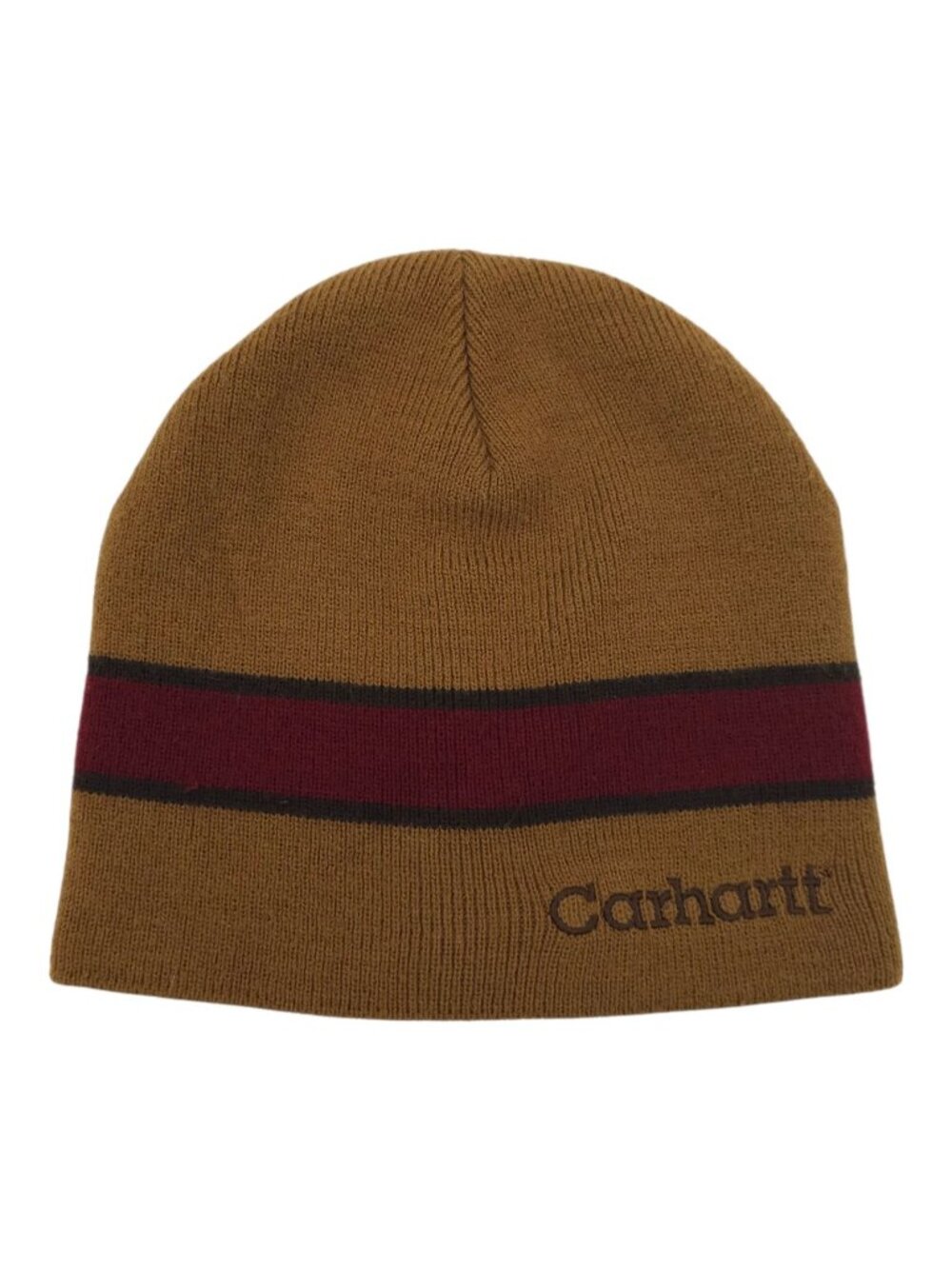 Carhartt Beanie Hat OS Brown Maroon Black Stripe Knit Watch Cap Workwear Skater